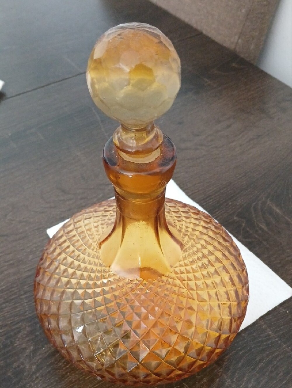 Amber Glass Decorative Decanter with Faceted Stopper - Picture 3 of 5